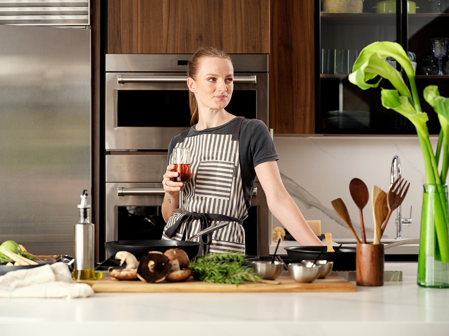 Chef Apron for cooking Gray Stripes