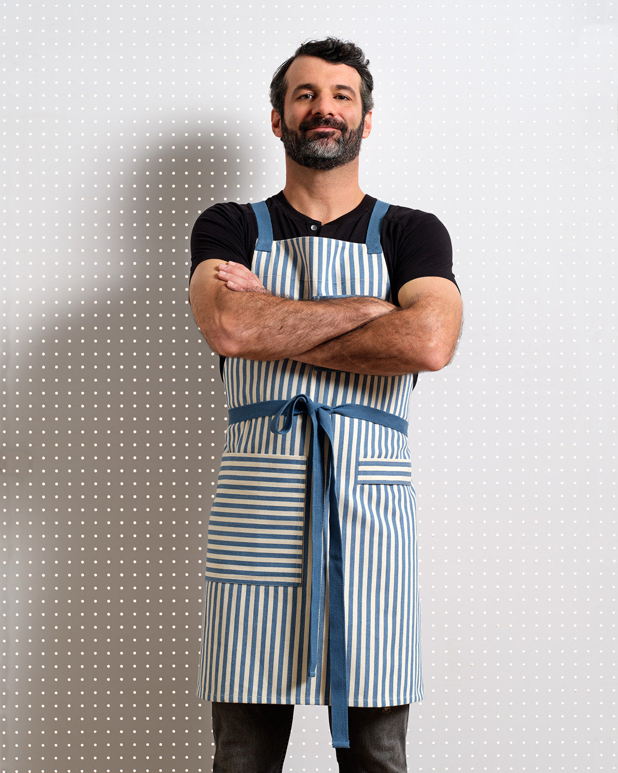 Cotton Cross back Apron Blue Stripes