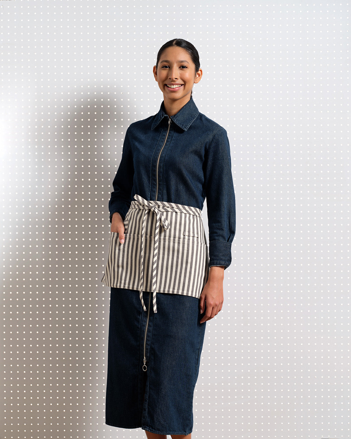 cotton waist apron gray striped