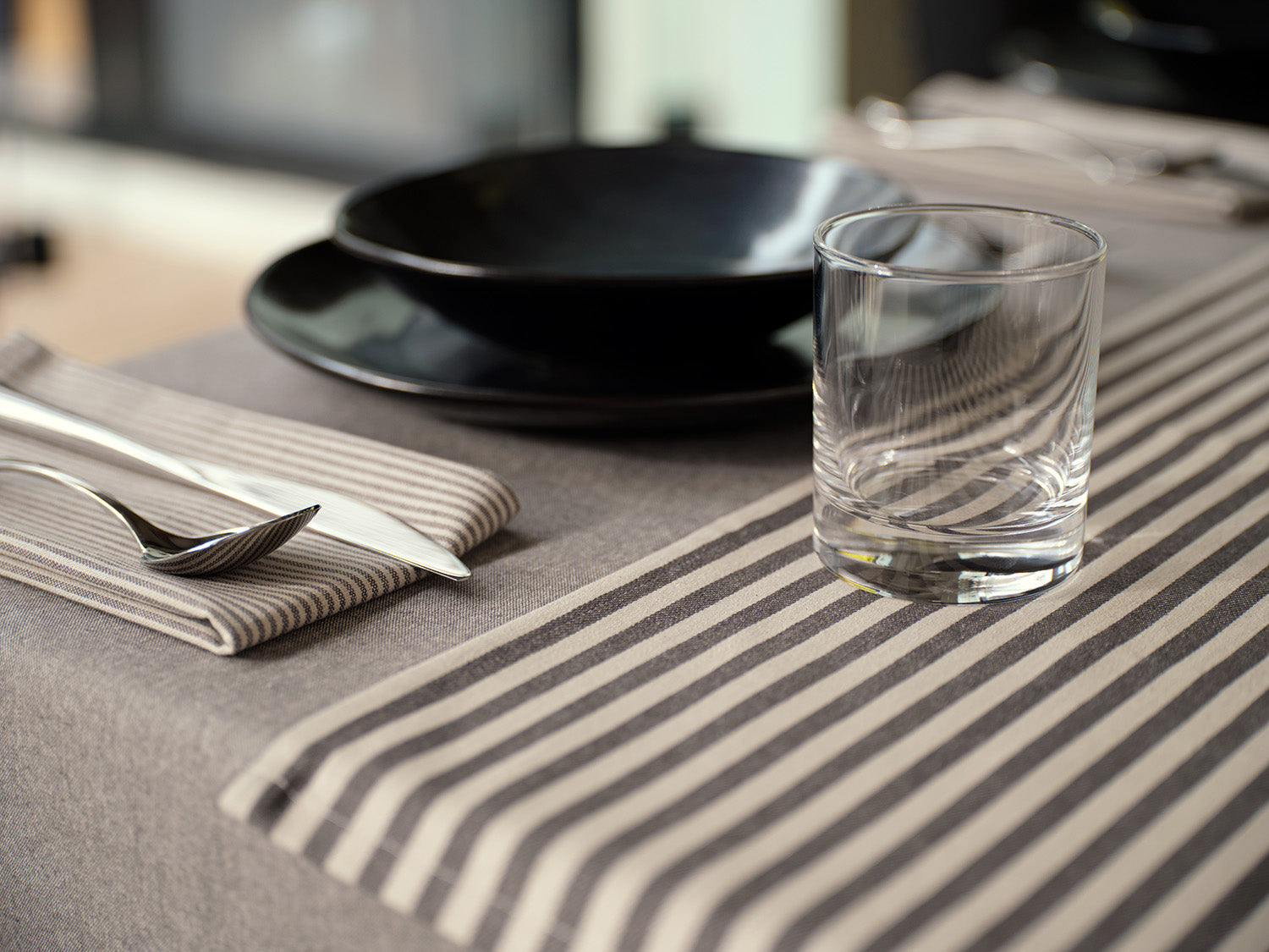 striped table runner grey