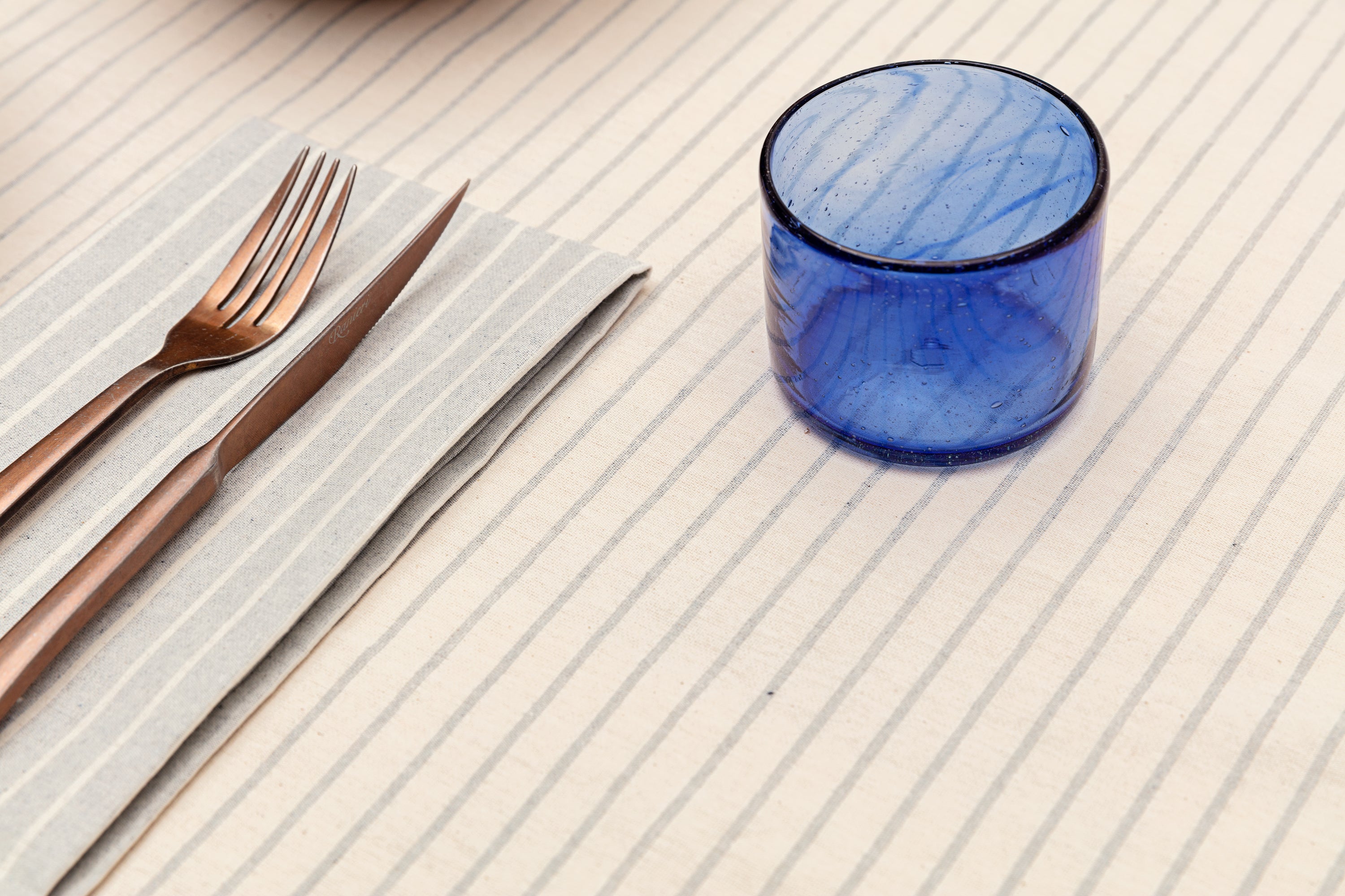 Cloth Napkins, Set of 4 - Denim and Natural Striped