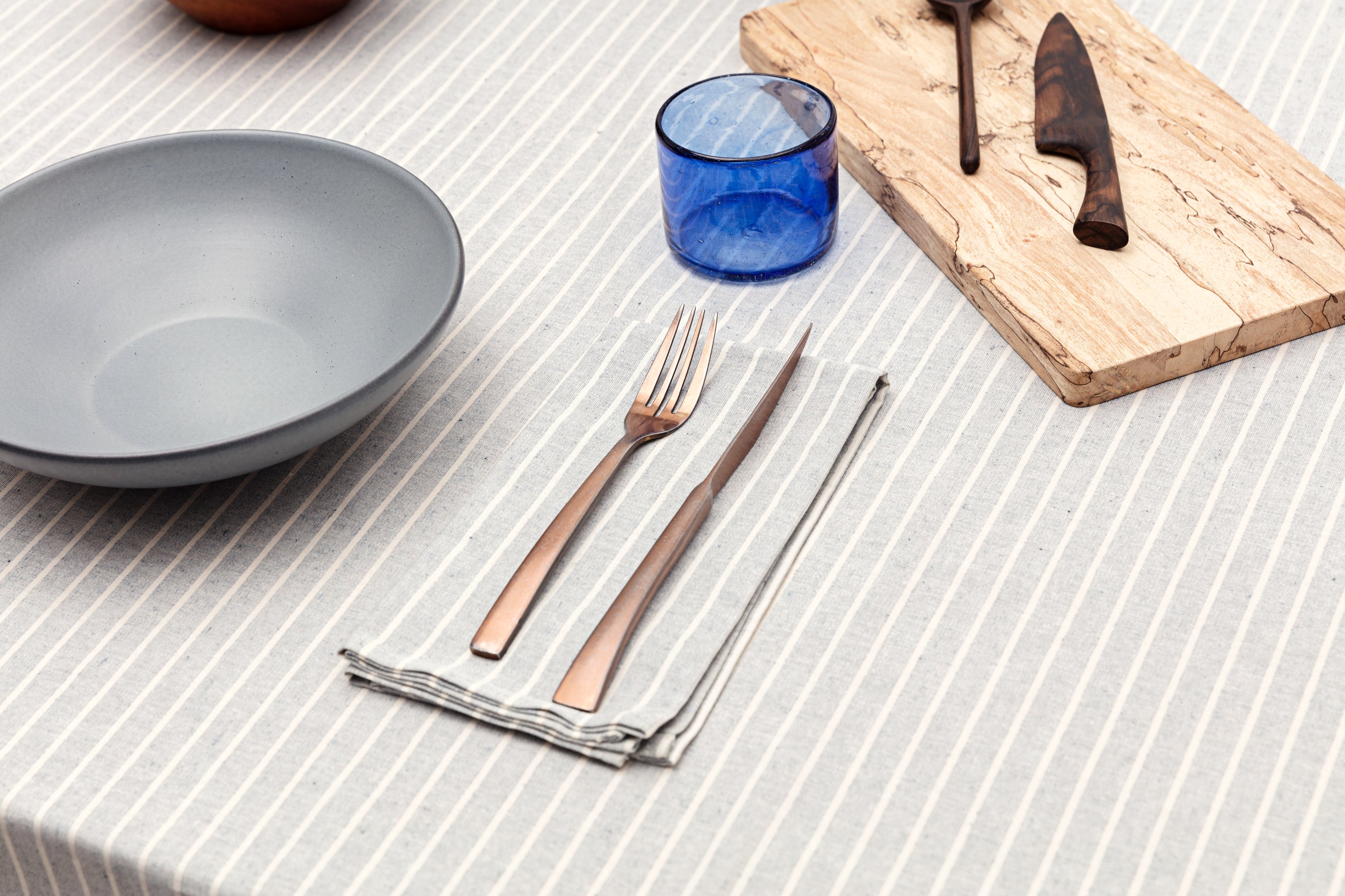 Cloth Napkins, Set of 4 - Denim and Natural Striped