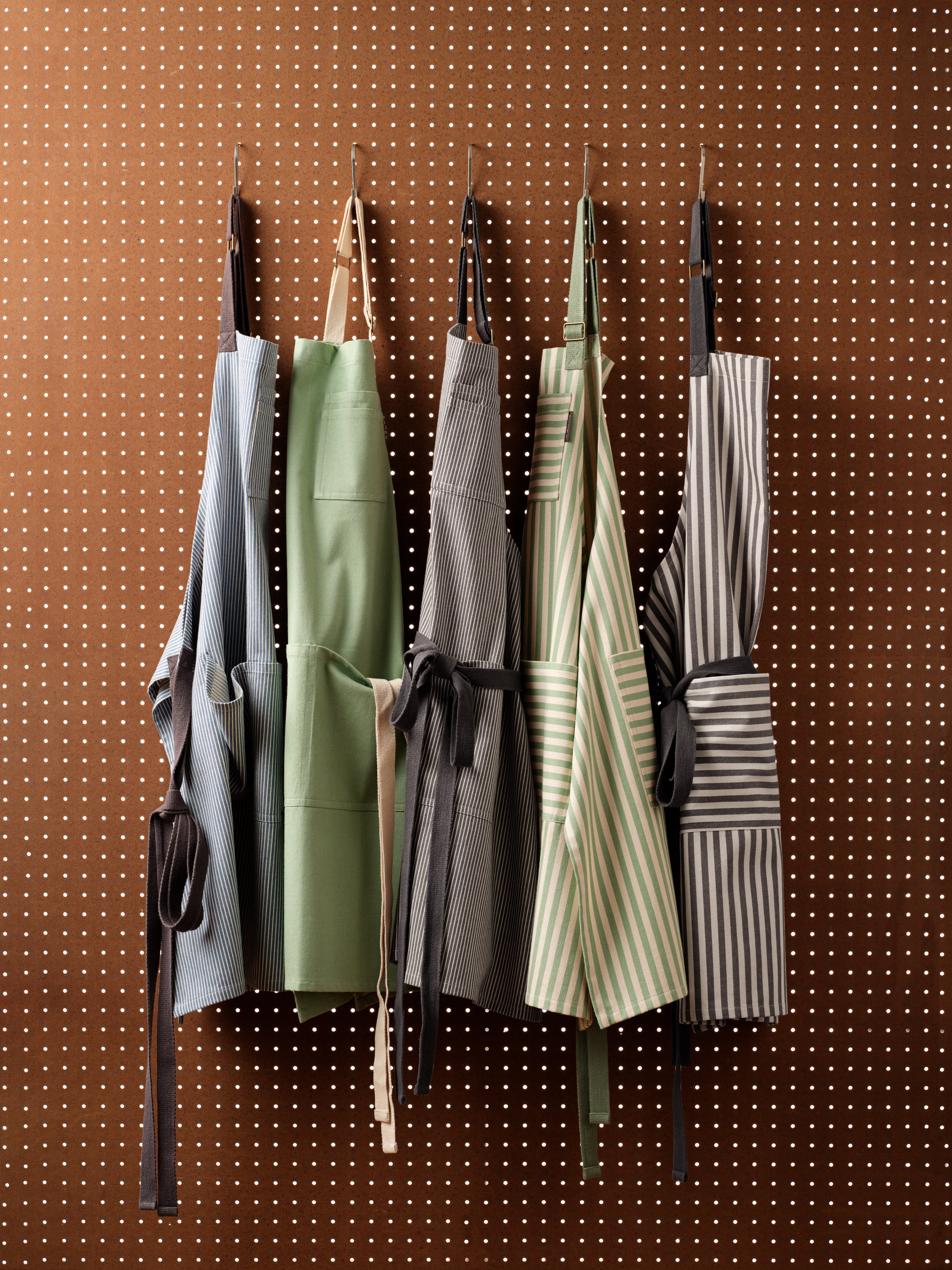 Bib Apron with Pockets - Pinstriped