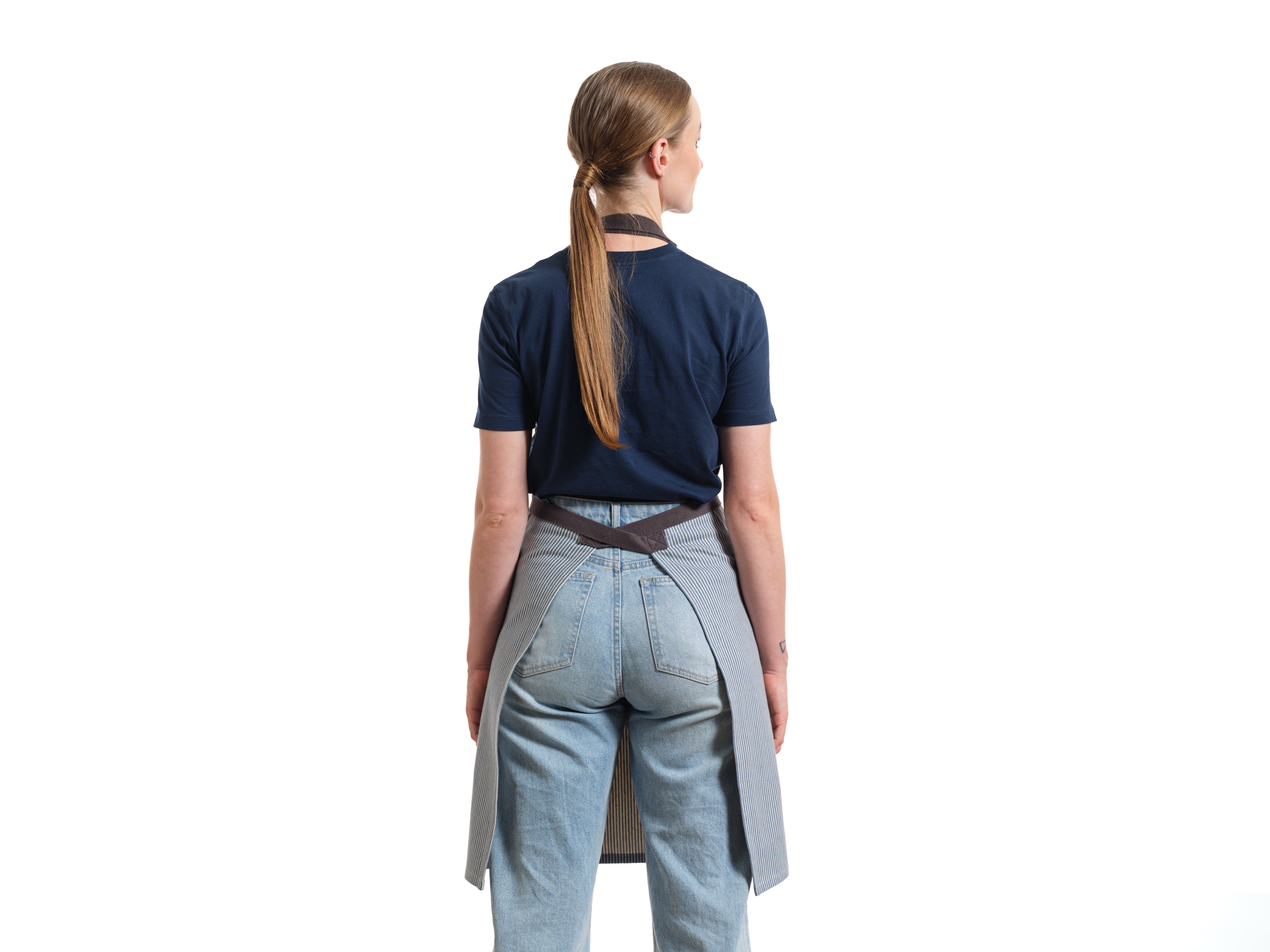 Bib Apron with Pockets - Pinstriped