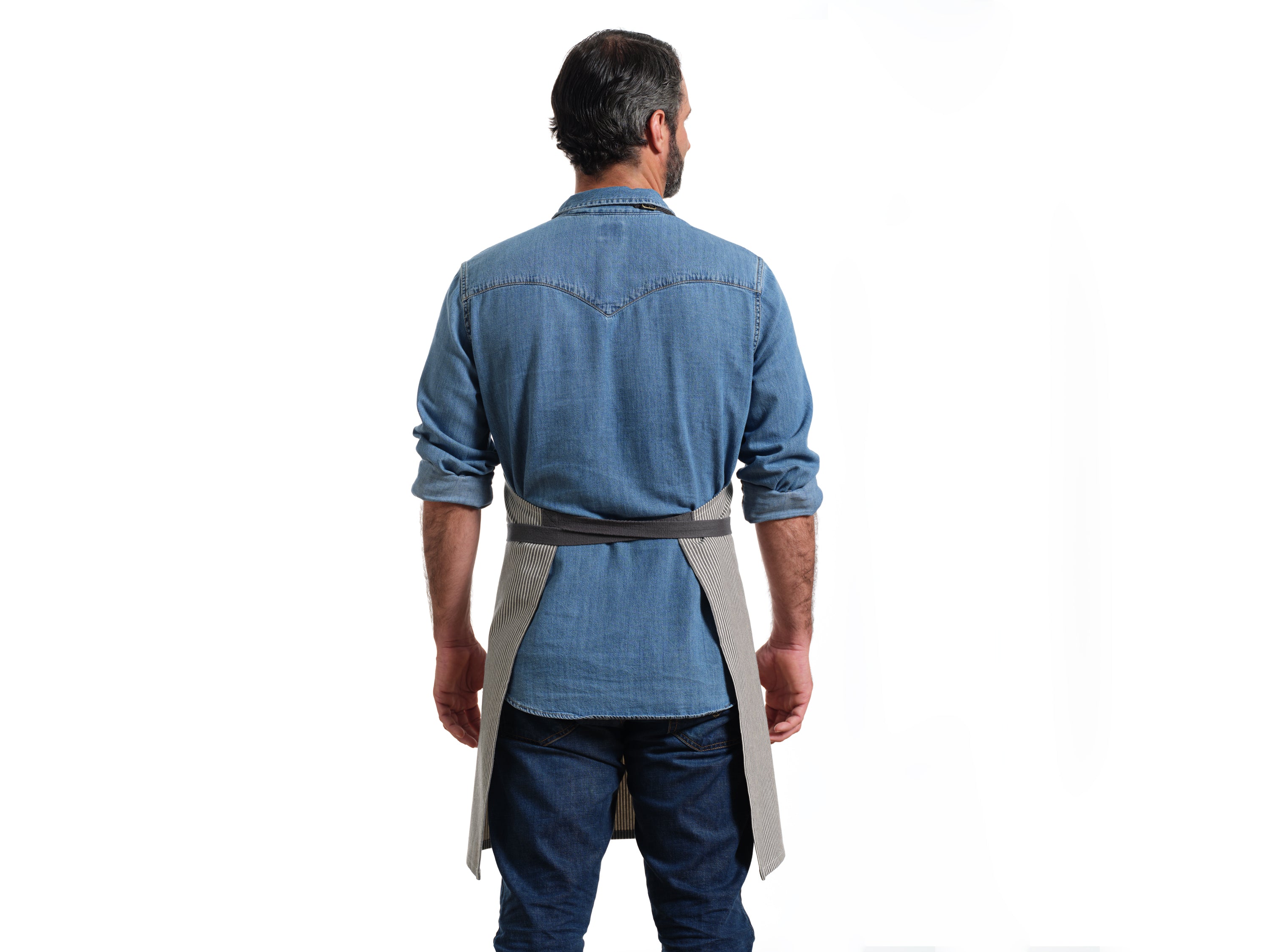 Bib Apron with Pockets - Pinstriped