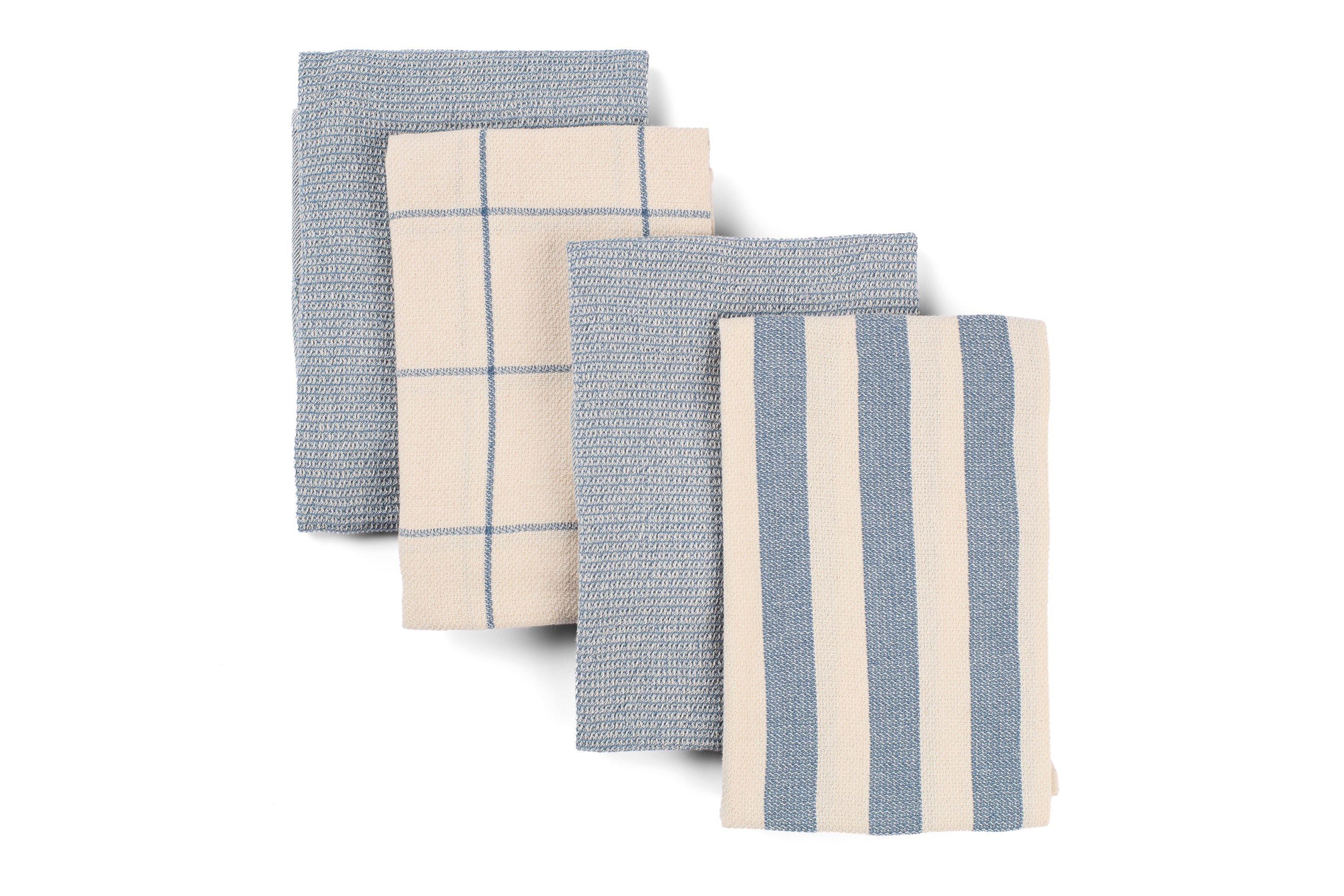 Kitchen Towels, Set of 4 - Cotton Flat & Waffle Weave Set