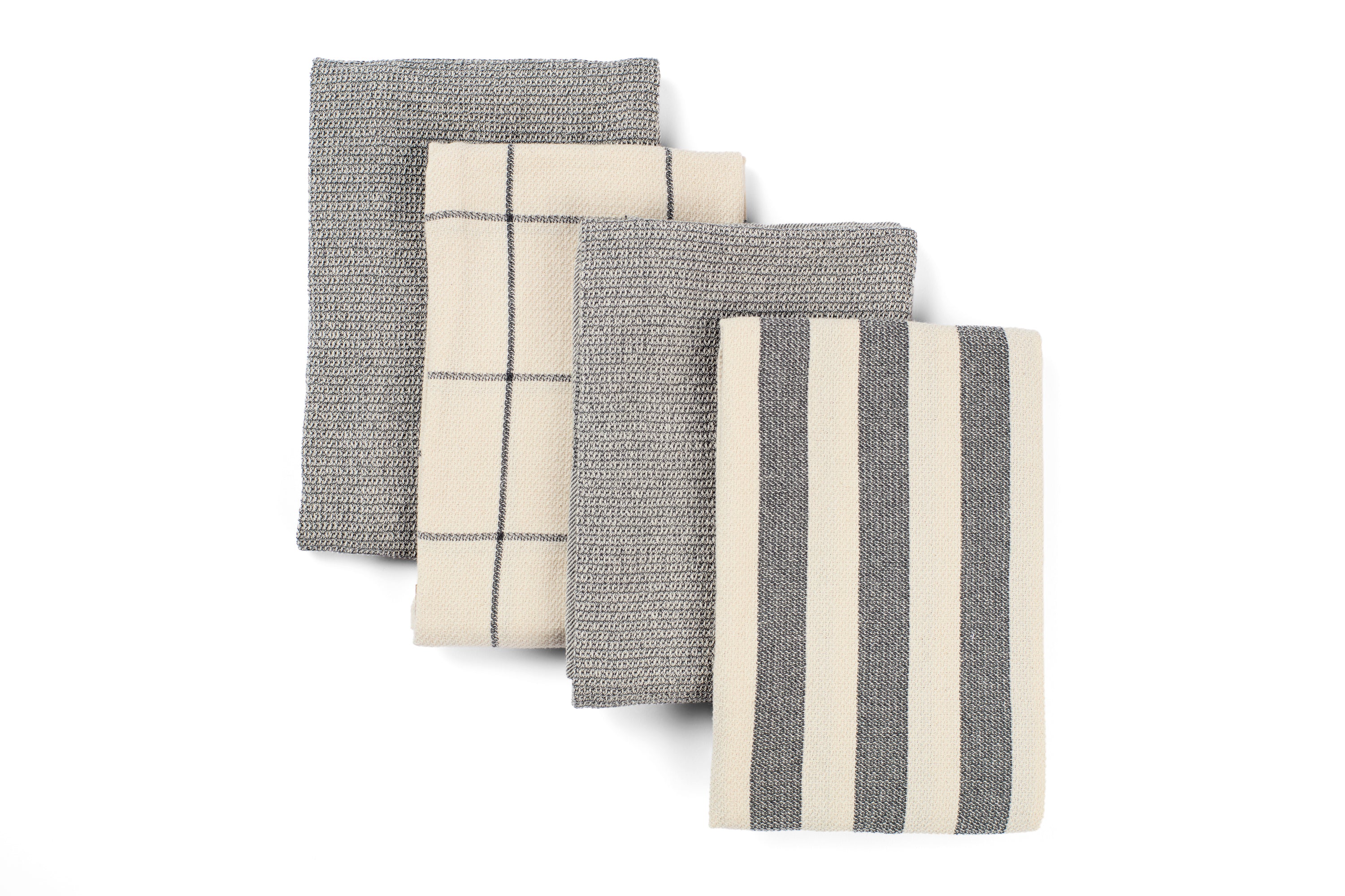 Kitchen Towels, Set of 4 - Cotton Flat & Waffle Weave Set